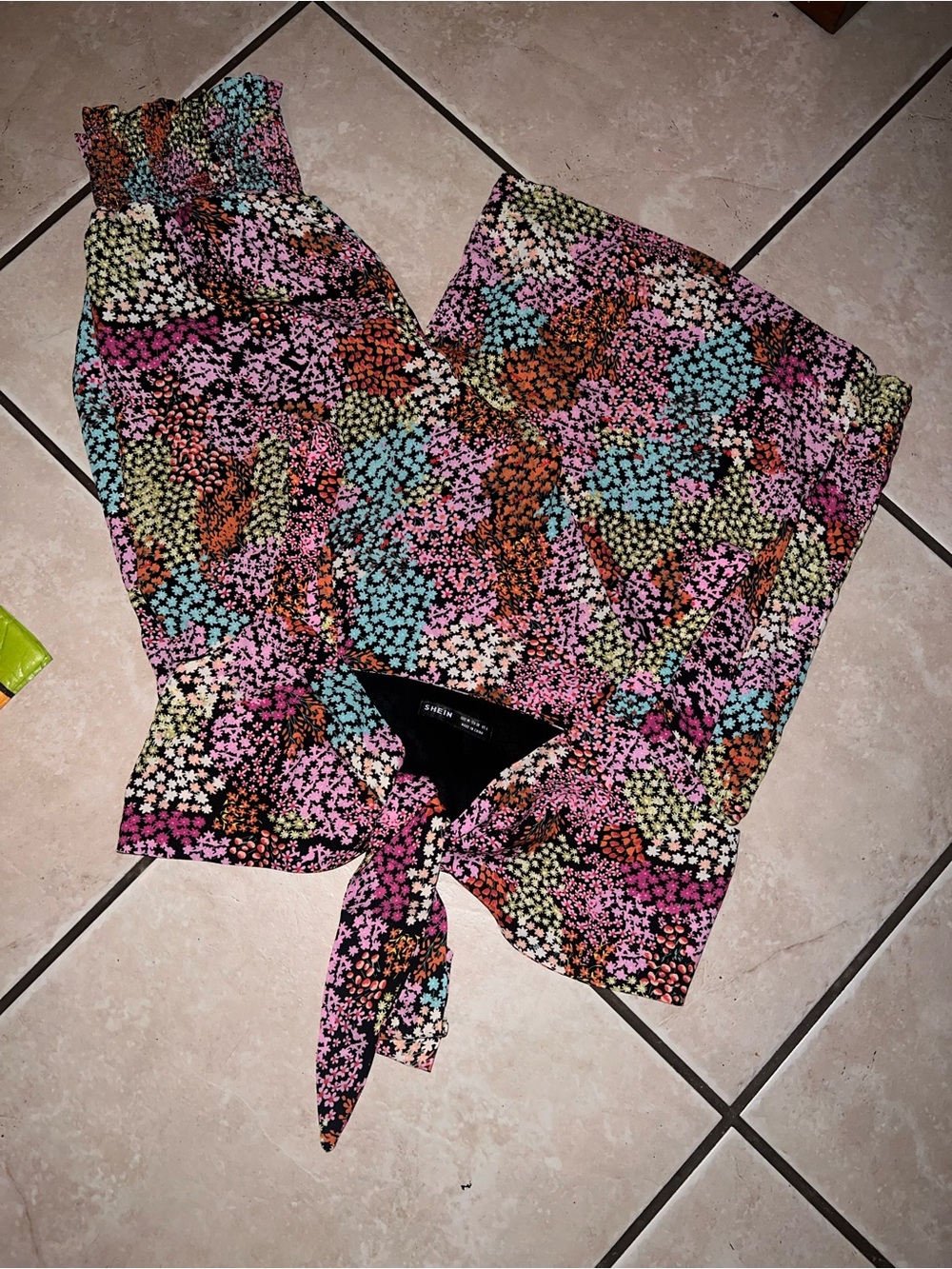 NWOT SHEIN Multicolor Floral Tie-Front Top With Wide Leg Pants Set